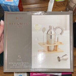 Stainless Steel Bar Tool Set with Bamboo Caddy